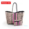 selling beach bag 2021 wholesale leopard printing neoprene tote shoulder Hands for women 3265