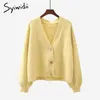 Syiwidii Green Cardigans Sweaters for Women Fall Winter Casual Oversized Knitted Jacket V Neck Button Up Long Sleeve Coats 210914