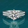 Piatto 925 Fedi nuziali di fidanzamento in argento Anello con diamanti a fascia per regalo di gioielli di moda femminile