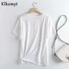 Klkxmyt style Solide Simple Col Coton Coton Basic Tshirt Summer Women Camisetas Verano Mujer Tops occasionnels 210527