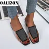 Kvinnor Fashion Square Heel Crystal Diamante Open Toe High Heels Sandal Flip Flops Pumps Tofflor Skor