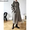 Mozuleva automne pied-de-poule Long Trench Coat femmes Double boutonnage taille mince avec ceinture vêtements pour femmes coupe-vent 210914