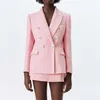 Za feminino conjunto rosa textura tweed tweed blazer casaco e shorts moda senhoras 2 peça conjunto cd8093 211221