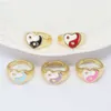 10Pcs 2021 Latest Design Gold Plated Metal Yin and Yang Rings Colorful Enamel Heart Women Jewelry Bijoux Accessories