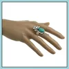 Zespół Rings Jewelryeurope and America Ancient Sier Sier Retro Bow Kitten kształt turkusowy pierścień Kobieta Drop Dostawa 2021 Jdtir