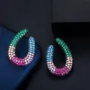 Designer Black Gold Color Round Big Rainbow CZ Stud Earrings for Women Cute Micro Pave Cubic Zircon Jewelry CZ593 210714