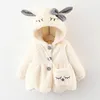 Cute coelho orelhas de pelúcia jaqueta de pelúcia princesa doce princesa meninas casaco outono inverno aquecido com capuz outerwear toddler menina roupas 210315