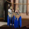 Hoop Huggie Vintage Alloy Tassel Feather Earrings Women's Exotic Leaves Ancient Gold Simple Hollow Moni22