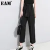 [Eam] Primavera Cintura alta Lace Up Black Magro Temperamento Tendência Moda Feminina Casual Casual Perna Calças LA2 211115