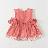 İspanyol Stil Çocuklar Kızlar için Elbiseler Nakış Çilek Ekose Yay Kolsuz Prenses Bebek Giysileri E9127 210610