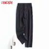 Tangada Fashion Women High Quality Thick Dark Gray Waist Suit Pants Trousers Buttons Office Lady Pantalon 4C15 211115