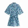ファッション花柄プリントビンテージジャンプスーツ女性エレガントなボタン半袖カラーレディース210531