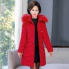 Vinter Kvinnor Lång Parka Solid Tjock Jacka Oversize Slim Hooded Fur Collar Office Ladies Coat Outwear Abrigo Mujer Invierno 211008