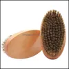 Brosses Outils à main Maison Brosses de jardin Brosse à cheveux à poils dur Manche en bois rond Anti-statique Sanglier Peigne Outil de coiffure pour hommes Barbe Garniture