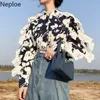 Neploe dentelle champignon patchwork femmes chemises fleur col montant chemisiers à manches longues mode évider hauts féminins 210226