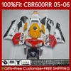 Bodys Injektionsform för Honda CBR 600 RR F5 CC 600F5 05-06 Bodywork 72No.0 CBR-600 CBR600 RR CBR600RR 05 06 CBR600F5 CBR 600CC 600RR 2005 2006 OEM Fairing Repsol Orange