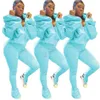 Two Women Pieces Set Shoulder Hooded Jacket Backless Zipper Pleated Pants Color Autumn Winter Sports Suit