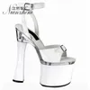 Dress Shoes 7 Inch Coarse Heel Metal Buckle High Heels Nightclub Stage Show Sxey Pole Dance Stripper Party Models Full