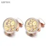 est Functional Movement Cufflinks For Men Stainless Steel Gold Steampunk Gear Watch Mechanism Cuff links With Glass