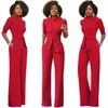 Kvinnors Jumpsuits Rompers Jumps Elegant Office Work Wear Business Formal 2021 Women Half Sleeve Fickor Wide Leg Pants Romper Fashion Over