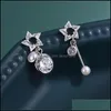 Örhängen Dangle Candelier Minar Unik Design Hollow Out Star Freshwater Pearl Earing för Kvinnor Utsökt Asymmetric Cubic Zircon Jewellr