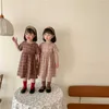 Verão bonito de algodão linho vestido longo estilo coreano xadrez de manga curta vestidos para meninas soltas casuais crianças roupas 210615