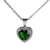 Atualização Red Diamond Heart Pingente Pingente Stainelss Cadeia de aço Meninas Garotas Colares de jóias de moda de cristal verde vermelho Presente de jóias