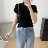 Modal t - shirts Mulheres Meia Turtleneck Manga Curta Tshirt Elasticidade Tee Feminino Tops Cor Sólida Autumn News Y0621