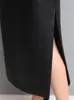스커트 lautaro long 검은 색 연필 가죽 스커트 여성 측면 슬릿 하이 허리 플러스 크기 4xl 5xl 6xl 용 미디 가짜