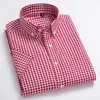 Mäns Oxford Casual Shirts Leisure Design Plaid Men Tröjor 100% Bomull Kortärmad Man Klänningskjorta