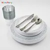 Nicro 150 pcs / set guld silver ros guld koppar plastplattor gaffelknivar skedar disponibel CLEAR DINNEWARE SET 210610