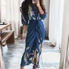 Casual Dresses Women Summer Elegant Button Ruched Bandage Shirt Dress mode Kort ärm Solid V Neck Beach Maxi