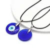 Collar con colgante de mal de ojo de 30 mm Cadena de cuerda de cuero de vidrio de ojos azules / Collar de la suerte turco de acero inoxidable y conjunto de pulsera de mal de ojo azul para