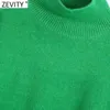 Zevity Women Simply Mock Neck Solid Green Color Casual Stickning Tröja Kvinna Chic Basic Långärmad Pullovers Märke Tops SW900 211123