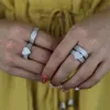 2021 Silver color heart women Finger Paved Full 5A CZ Stone Couple Wide Band rings Wedding Jewelry Drop Ship