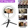 Cell Phone Photograph Accessories 10" LED Ring Light Photographic Selfie Lighting with Stand For Smartphone Youtube Tiktok Makeup