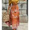 Jastie Women Maxi Skirt Cotton Orange Floral Print Split Sexy Summer Skirts Vintage Beach Casual Clothes Boho Long 210621
