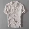 男性のための夏の半袖シャツ男性の純粋なリネンスリム薄型カジュアルなソリッドホワイトトップスプラスサイズm-4xl男性ヴィンテージ服G0105
