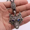 Hänge halsband blå kristallögon varg amulet talisman smycken viking halsband vintage mens smycken dropship leverantörsspendant4066596