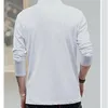 Herren-T-Shirts, Herren-T-Shirts, Herbst-Hemd, langärmelig, Herren-T-Shirt, komplett lässig, Stand, normal, einfarbig, aus Kammgarn, Baumwolle, Weiß, Schwarz, Grau, T-Shirts