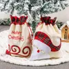 Sac cadeau de Noël Buffalo Pattern Linen Candy Bags Sac de Père Noël à carreaux de renne personnalisé avec cordon de serrage rouge