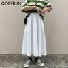 Vintage bolso elástico cintura saia mulheres verão alta saia longa menina coreano japão a linha grande hem sia mujer 210601
