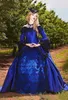 Royal Blue Princess Gothic Bröllopsklänningar 2022 Vintage Plus Storlek Victorian Masquerade Lace-up Corset Cosplay Bridal Gown
