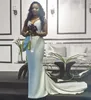 Дизайнерская русалка платья с большим боковым боковым поездом Sweep Swee Train Satin Sageeart Searline Made African Wedding Gown vestido de novia 403