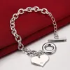 Charm Armband Hight Quality Silver-Color Bangles Heart Love Tag Bracelet Smycken för Kvinnor Gåva Till-Clasps