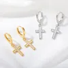 Hoop & Huggie Zirconia Cross Earrings Women Gold Plated Kpop Dainty Dangle Chic Bijoux Femme Sweet Earring Copper Hypoallergenic Jewelry