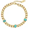 Link Chain Vintage Natural Stone Bracelet Inlaid Oval Turquoise Titanium Steel Cuban Simple Fashion Jewelry Wholesale Kent22