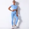 Daiyic Vrouwen Seamlyoga Set Korte Mouw Crop Top Hoge Taille Sport Leggings Active Wear Gym Suit Training Kleding voor Dames X0629