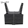 Yitimuceng Plaid Crop Top Donna Backless Sexy Solido Nero Vestiti Coreano Moda Cami Spaghetti Strap Canotta Estate 210601