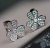 V or Boucle d'oreille clip fleur de qualité luxueuse avec tous les diamants de couleur platine et plaqué or rose 18 carats pour les femmes bijoux de mariage gif